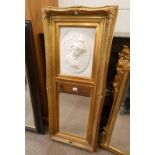 20TH CENTURY BEVELLED EDGE RECTANGULAR MIRROR WITH DECORATIVE CARVED GILT FRAME & CLASSICAL SCENE