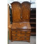 18TH/19TH CENTURY WALNUT BUREAU BOOKCASE WITH SHELVED INTERIOR BEHIND 2 PANEL DOORS OVER BASE WITH