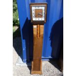 ART DECO STYLE WALNUT GRANDMOTHER CLOCK WITH SILVERED DIAL,