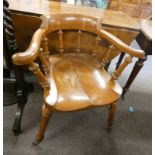 LATE 19TH/EARLY 20TH CENTURY OAK DESK ARMCHAIR ON TURNED SUPPORTS