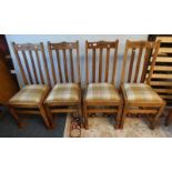 SET OF 4 ARTS & CRAFTS STYLE OAK CHAIRS WITH DECORATIVE SPARS ON TURNED SUPPORTS