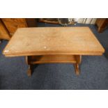 OAK RECTANGULAR TABLE WITH SHAPED ENDS.