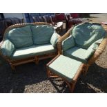 WICKER WORK 2 PIECE SUITE WITH MATCHING STOOL
