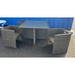 RATTAN SQUARE TABLE AND 4 CHAIRS