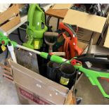 GOOD SELECTION OF VARIOUS TOOLS INCLUDING SAW, ELECTRIC STRIMMER, SPADE,