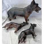 3 INTERESTING MODELS OF DOGS, POSSIBLY WOOD BODIED WITH LEATHER LIKE COVERING,