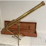 VICTORIAN BRASS TELESCOPE BY J H STEWARD, LONDON ON STAND, SINGLE DRAW WITH 2 7/8" MAIN LENS,