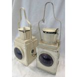 PAIR OF RAILWAY TRAIN TAIL LANTERNS BOTH MARKED, 1 MARKED BR(W) & THE OTHER MARKED BR,