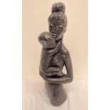 CAST METAL SCULPTURE OF WOMAN WITH CHILD,