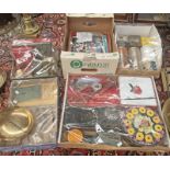 SINGER SEWING MACHINE PARTS & BOOKLETS, VINTAGE TINS, VARIOUS ROLLS, RAZORS,