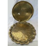 2 HEAVILY DECORATED BRASS MIDDLE EASTERN TRAYS / TABLE TOPS,