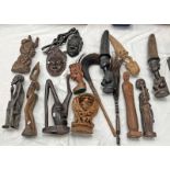 SELECTION OF CARVED TRIBAL AFRICAN FIGURES AND MASKS IN ONE BOX