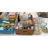 FLY TYING: 2 LARGE BOXES OF VARIOUS FLY TYING EQUIPMENT, TOOLS, ETC TO INCLUDE HOOKS, THREAD,