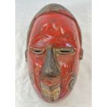 AFRICAN RED PAINTED MASK, CARVED FORM, SLITS FOR EYES, 31.