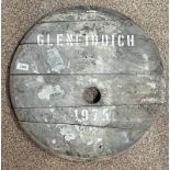 WHISKY BARREL LID MARKED "GLENFIDDICH 1975"