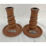 PAIR OF TEAK CANDLE STICKS MADE FROM WOOD FROM THE HMS TERRIBLE "FROM THE TEAK OF HMS TERRIBLE