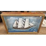 GILT FRAMED MODEL SHIP DIORAMA, OF A MASTED SAILING SHIP THE 'EMILY' AT SEA, 73.