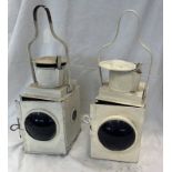 PAIR OF RAILWAY TRAIN TAIL LANTERNS BOTH MARKED BR(M) & BOTH WITH RED LENSES & BURNERS -2-