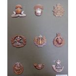 9 CAP BADGES TO INCLUDE THE ESSEX REGT, THE LANCASHIRE FUSILIER'S,