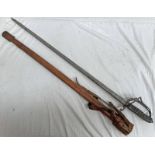 EVIIR ARTILLERY OFFICERS SWORD WITH 89CM LONG BLADE ETCHED WITH FOLIAGE,