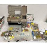 PLANO 7771 FISHING BOX / STOWAWAY RACK STORAGE SYSTEM WITH CONTENTS OF VARIOUS FLY TYING EQUIPMENT