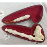 MODERN COMPOSITE MEERSCHAUM PIPE WITH FIGURAL DECORATION TO BOWL IN CASE