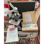 APEX MICROSCOPE PRACTITIONERS MICROSCOPE LED IN CASE WITH BOX OF SLIDES AND OTHER ACCESSORIES