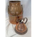 LARGE COPPER PAIL WITH SWING HANDLE 39CM TALL & A COPPER JUG -2-