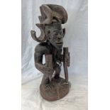 AFRICAN CHOKWE CHIBUNDA ILUNGA FIGURE, OF CHARACTERISTIC FORM, LARGE CARVED HEAD PIECE,