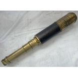 LATE 19TH / EARLY 20TH CENTURY LACQUERED BRASS 3 DRAW TELESCOPE WITH SLIDING LENS COVERS AND A