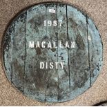 WHISKY BARREL LID MARKED 'MACALLAN 1987"