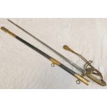 ROYAL NAVY OFFICERS SWORD, 79CM BLADE ETCHED WITH SCROLLING FOLIAGE,