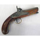 32 BORE PERCUSSION TRAVELLING PISTOL SIGNED SMYTHE DAVYS LONDON, 10.