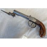 19TH CENTURY BELGIAN PERCUSSION TRAVELLING PISTOL WITH 8 CM LONG OCTAGONAL BARREL,