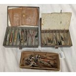 2 METAL FISHING TINS WITH CONTENTS OF MINNOWS, ETC TO INCLUDE MAKERS SUCH AS HATTON, HEREFORD,