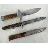 3 WESTERN FRONTIER KNIVES WITH STAG & HORN HANDLES