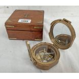 STANLEY LONDON BRASS NAVAL COMPASS IN ITS WOODEN BOX