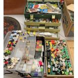 FLY TYING: 3 BOXES WITH VARIOUS CONTENTS TO INCLUDE FEATHERS, TOOLS, THREAD, SPOOLS,