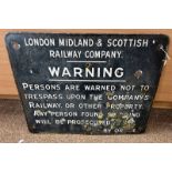 ENAMEL RAILWAY SIGN 'LONDON MIDLAND & SCOTTISH RAILWAY COMPANY, WARNING,