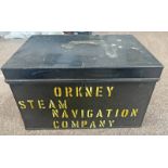 DEEDS BOX / TIN MARKED "ORKNEY STEAM NAVIGATION COMPANY"