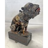 BULL DOG BANK METAL MONEY BANK (AF) 19CM TALL Condition Report: Missing an eye.