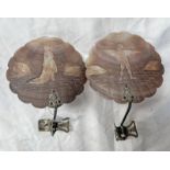 PAIR OF ETCHED MOTHER OF PEARL CANDLE STICK SHADES,