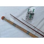 PLAYFAIR ABERDEEN 3 PIECE SPLIT CANE ROD WITH SPARE TIP IN BAG WITH A PFLUEGER AKRON MULTIPLIER