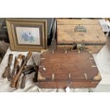 SELECTION OF VARIOUS TOOLS IN A WOODEN BOX,