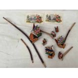 COLLECTION OF EDWARDIAN CANADIAN CARVED POLYCROME NATIVE AMERICAN PIPES & 2 PERIOD POSTCARDS