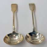 PAIR OF VICTORIAN SILVER FIDDLE PATTERN SAUCE LADLES,