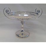 SILVER COMPORT WITH PIERCED BORDER & TWIN SCROLL ARMS, SHEFFIELD 1905 - 23CM WIDE,