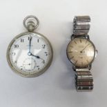 GENTS VINTAGE ROTARY 17 JEWELS INCABLOC STAINLESS STEEL AUTOMATIC WRISTWATCH & A CYMA POCKETWATCH