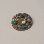 SILVER OPAL & MOONSTONE OVAL BROOCH - 3CM WIDE