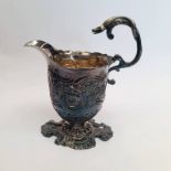 18TH CENTURY SILVER CREAM JUG WITH FLORAL DECORATION & SNAKE HANDLE BY WALTER BRIND,